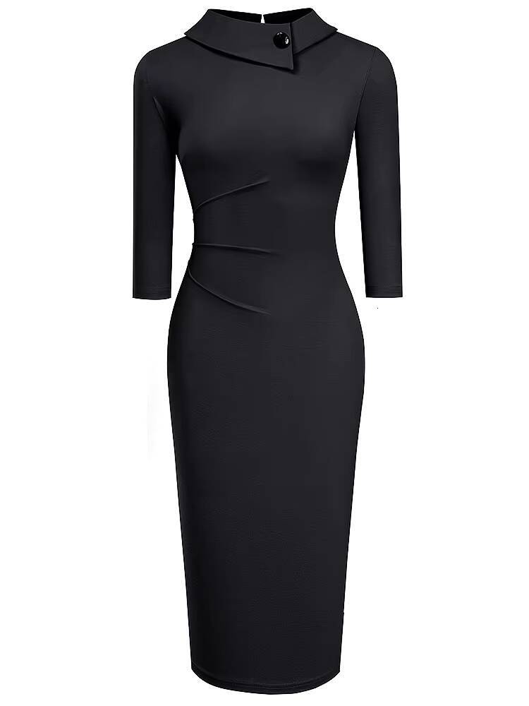 Nice-forever Vintage Elegant Pure Color with Button Office Work vestidos Business Formal Bodycon Women Pencil Dress B574 dongdumaoyi