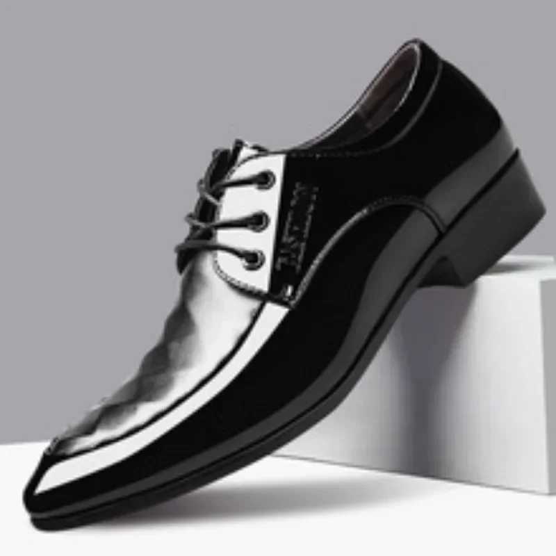 Men Formal Leather Shoes Lace Up Oxford Casual Business Black Leather Shoes Men for Wedding Party and Office Work W250716