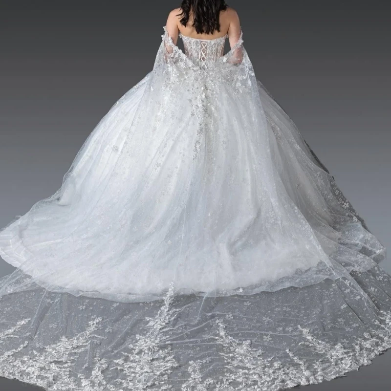 White Shiny Quinceanera Dresses Ball Gown Off The Shoulder Sequin Applique Lace Beads With Cape Tull Party Birthday Sweet 16 Dress Vestidos De 15 Anos
