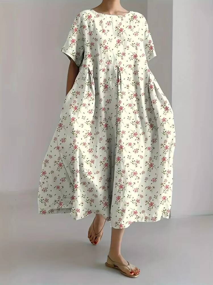 Outdoor Holiday Round Neck Stylish Elegant Womens Evening Casual Loose A-line Dress dongdumaoyi