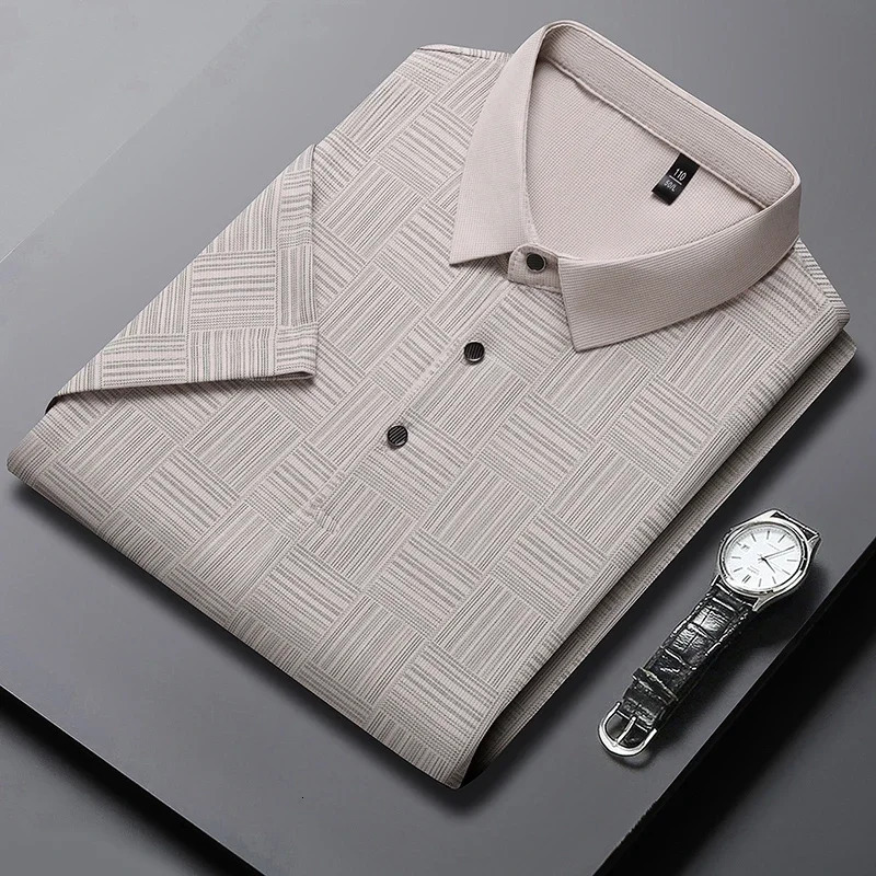 Mens Printed Cotton Business Casual Short sleeved POLO Shirt Fashion Short sleeved Comfortable and Breathable Top 250716
