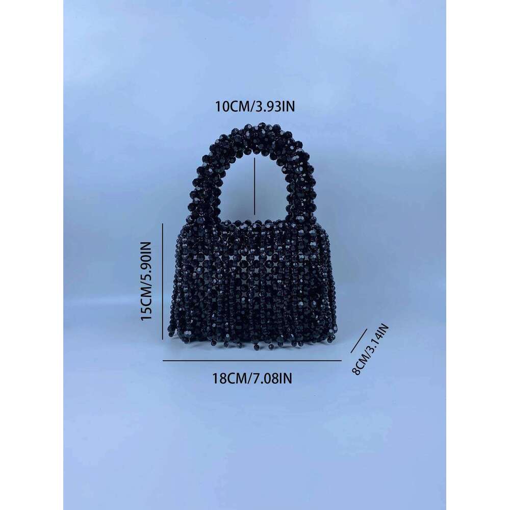 beaded woven bag amber acrylic cat eye beads retro handbag hollowed out pearl womens bag