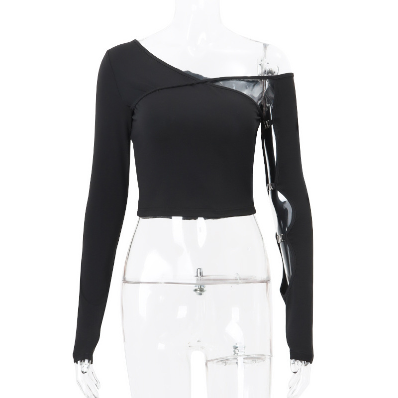 Summer New Women S T Shirt European And American Cross Border Trade Winter Design Street Style Asymmetrical Neck Hollow Out Slim Fit Long Sleeve Top F