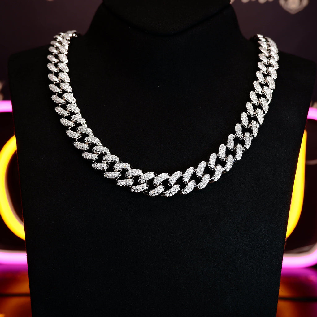 Wholesale Price Hip Hop Moissanite Chain Miami Cuban Necklace 10mm 12mm 925 Silver Moissanite Cuban Chain