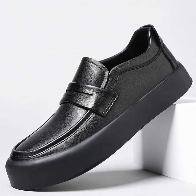 Fashion Mens Casual Shoes Genuine Leather Thick Sole Mens Classic Penny Loafers Moccasins Mens Outdoor Flats W250716