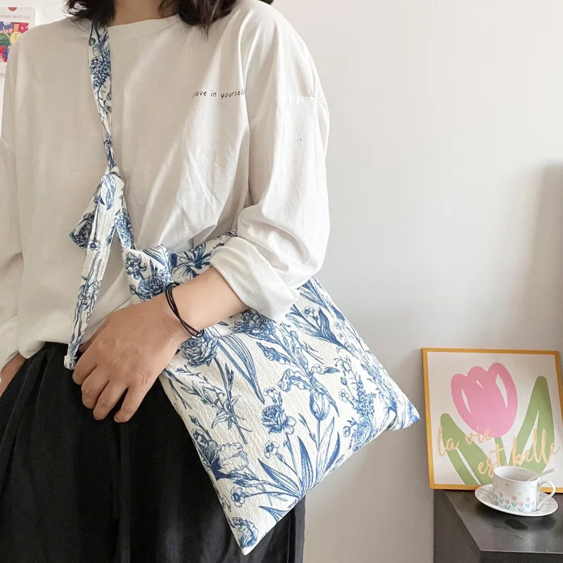 Vintage Floral Womens Shoulder Bag Thin Cloth Ladies Shopping Tote Bags Summer Travel Crossbody Bags Retro Handbags for Female 250714