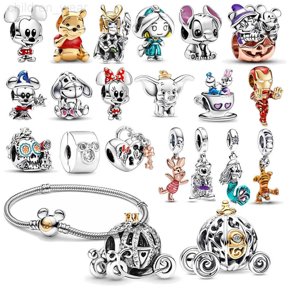 Disney 100th Anniversary Stitch Princess Pumpkin Cart Mickey Minnie Figure Model Dumbo Charm Beads Fit Bracelets Anime Jewelry Accessory W20250716