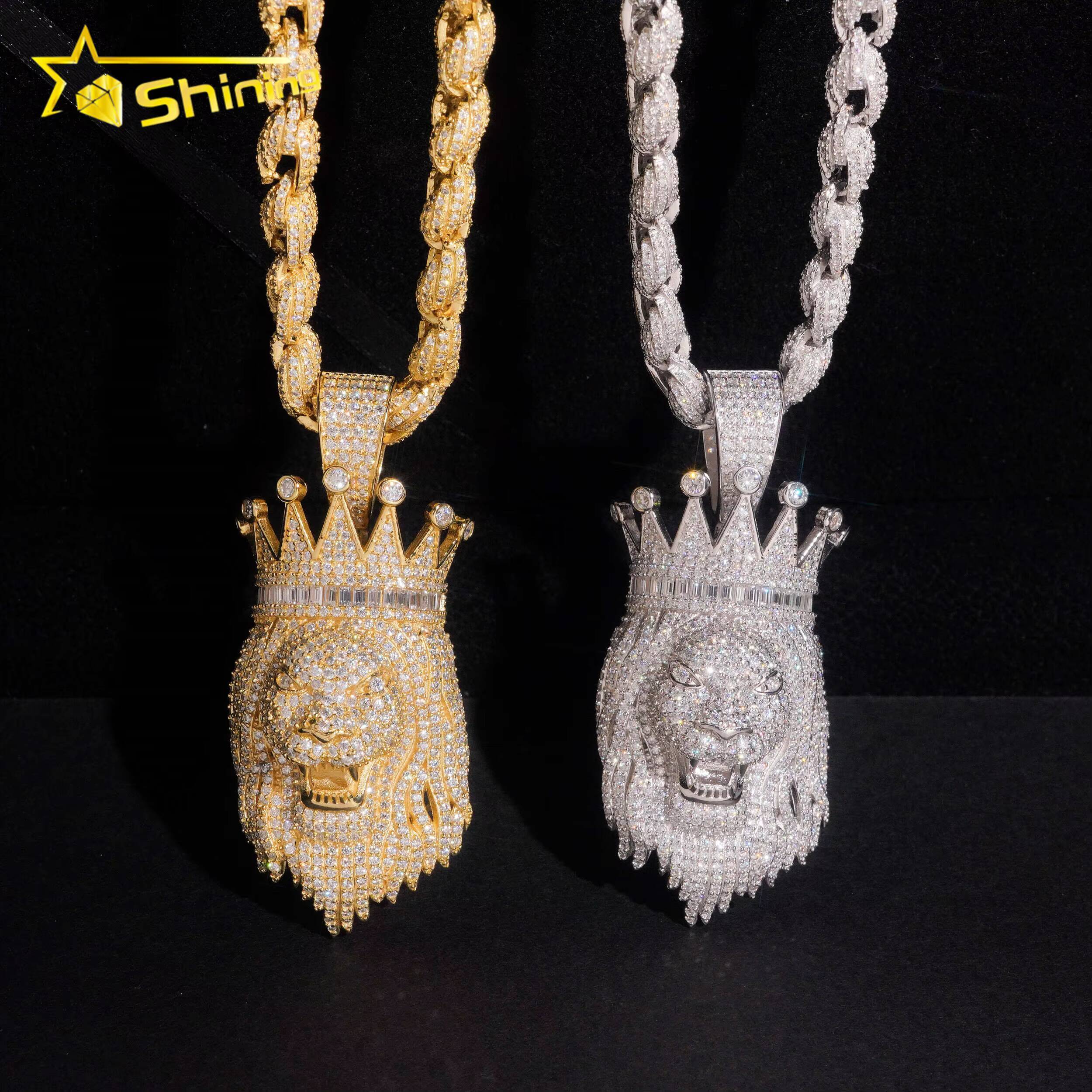 New Arrival 925 Sterling Silver Gold Plating Hip Hop Jewelry VVS Moissanite Lion Face Custom Iced Out Pendants