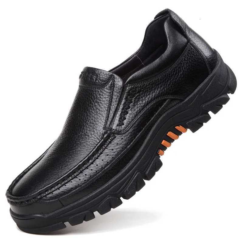 100% Genuine Leather Shoes Men Loafers Soft Cowhide Mens Casual Shoes Brand Male Footwear Black Brown Slip-on Thick Sole W250716