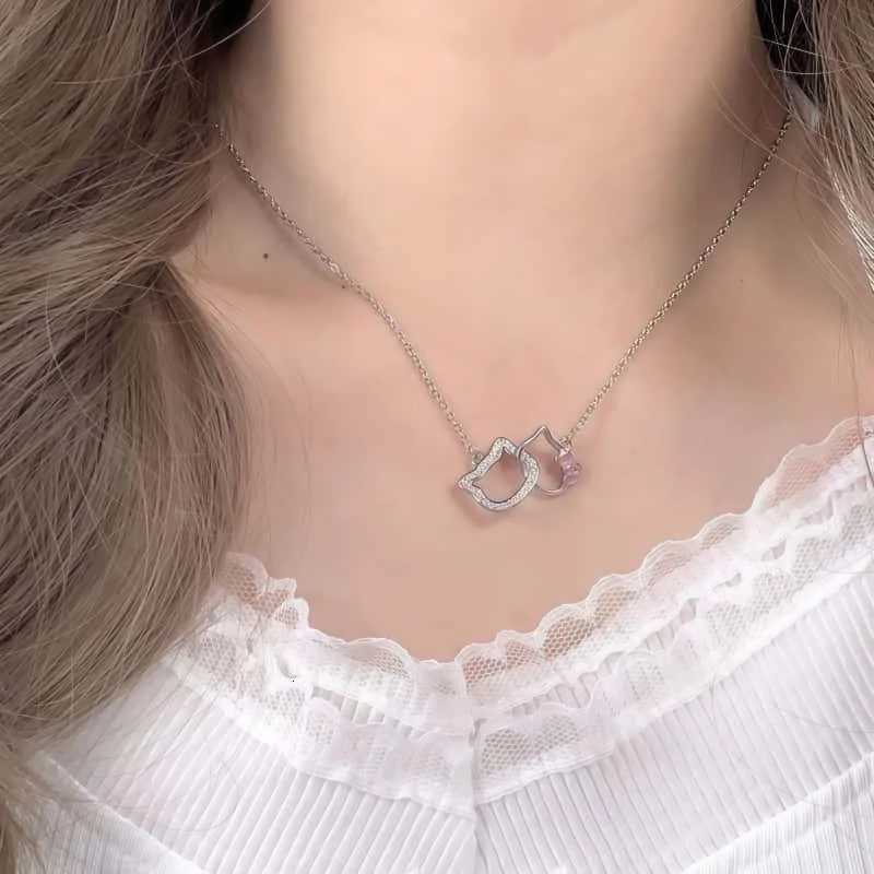 Sanrio Hello Kitty Silver Necklace Cartoon Fine Fashion Clavicle Chain Versatile Jewelry Pendant Girls Holiday Gift Wholesale w250716