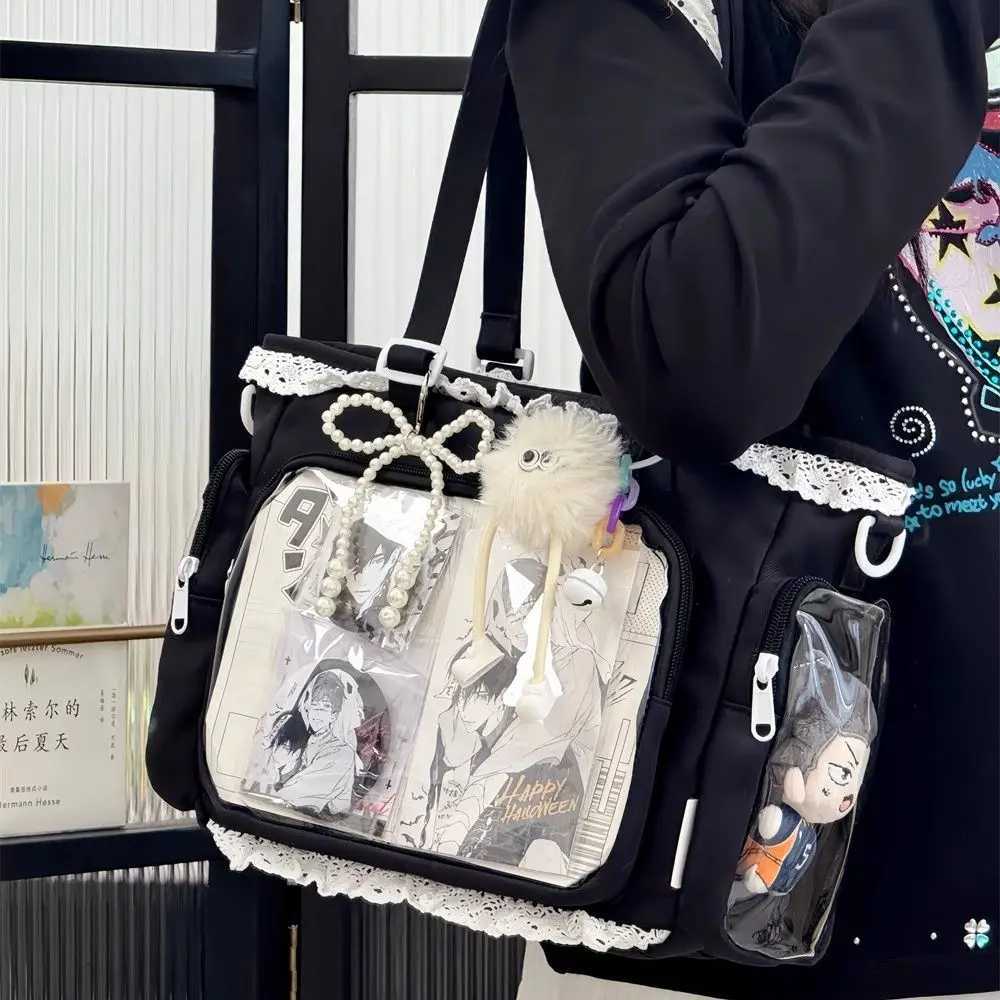 HAEX Lolita Women Ita Bags Designer JK Uniform DIY Anime Badge Tote Bag Female Y2K Dopamine Lace Beading Shoulder Bolso