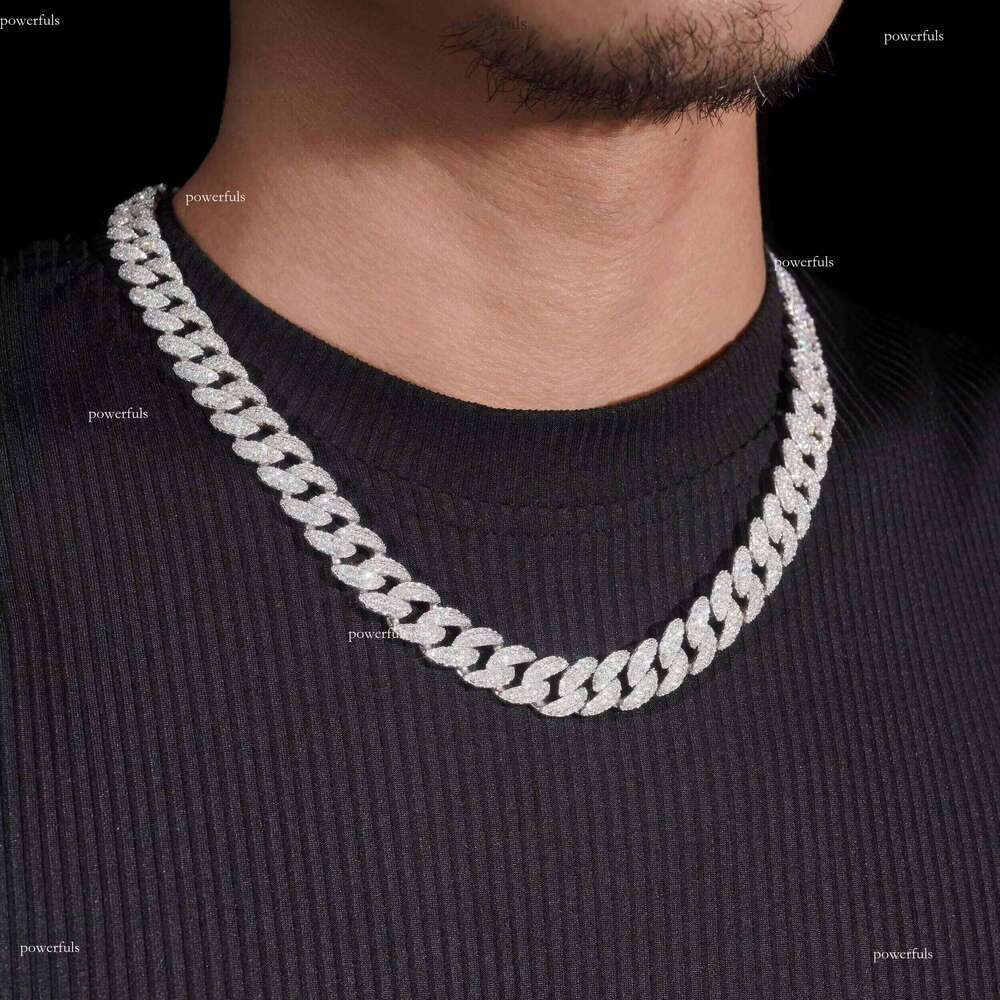 Pass Dia Tester Ready to Ship Hip Hop Sier Iced Out 12mm Mens Moissanite Necklace Cuban Link Chain