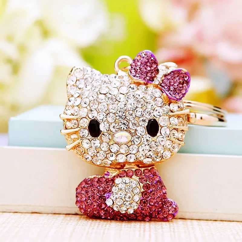 Sanrio Hello Kitty Jewelry Rhinestone Crystal 6 Colors Kitty Cat Shape Pendant Keychain Car Handbag Key Holder Party Kid Birthday Gifts w250716