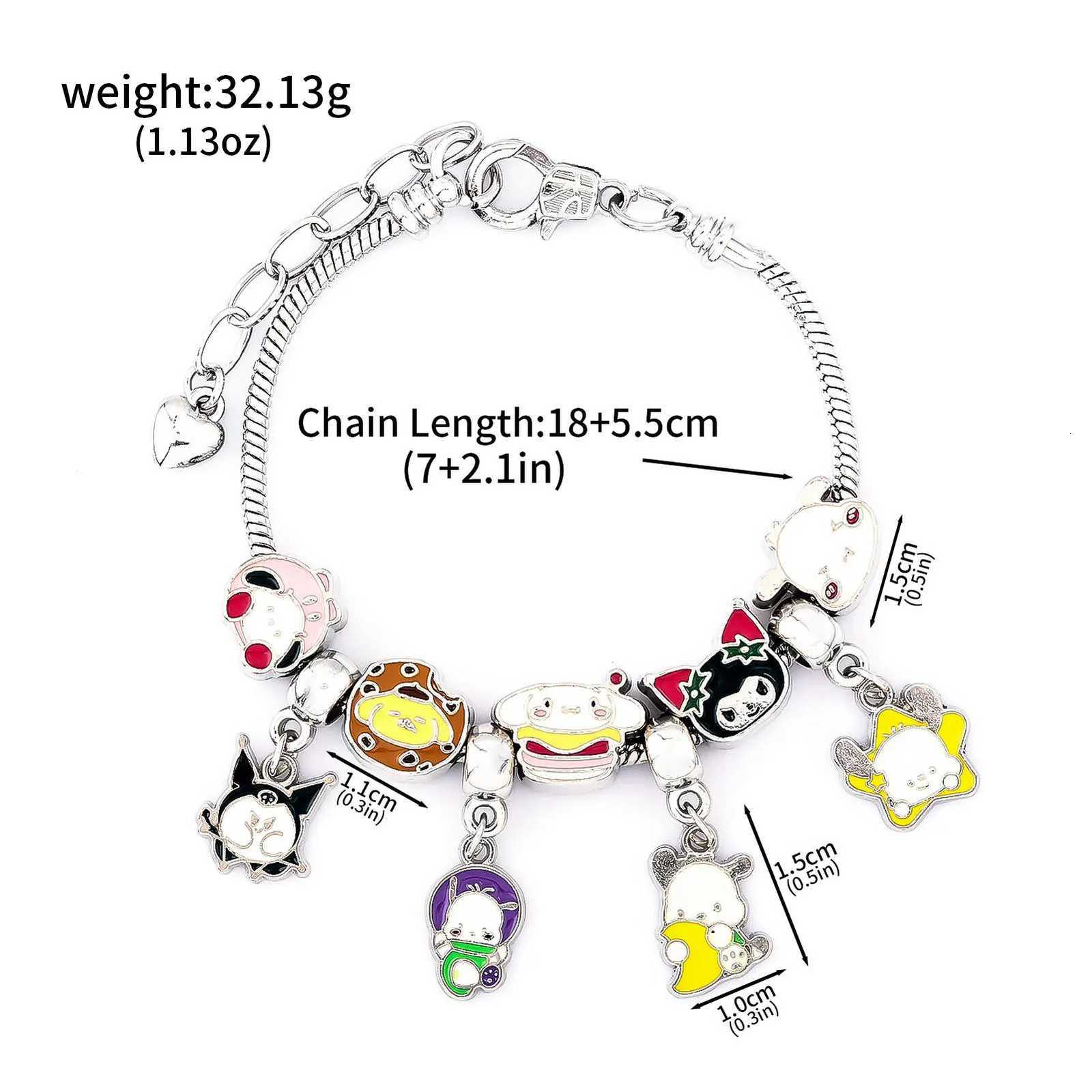 Sanrio Anime Hello Kitty Pendant Charm Bracelet Kuromi Classic Pink White Crystal Stone Adjustable Bead Bracelet in Silver and Gold Color Giftw250716