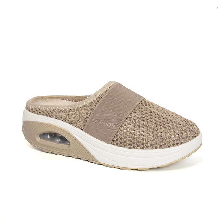 Plus Size Backless Slip-On Women's Lazy Thick Sole Air Cushion Hollow Mesh Breathable Closed-Toe Half Mules Shoes