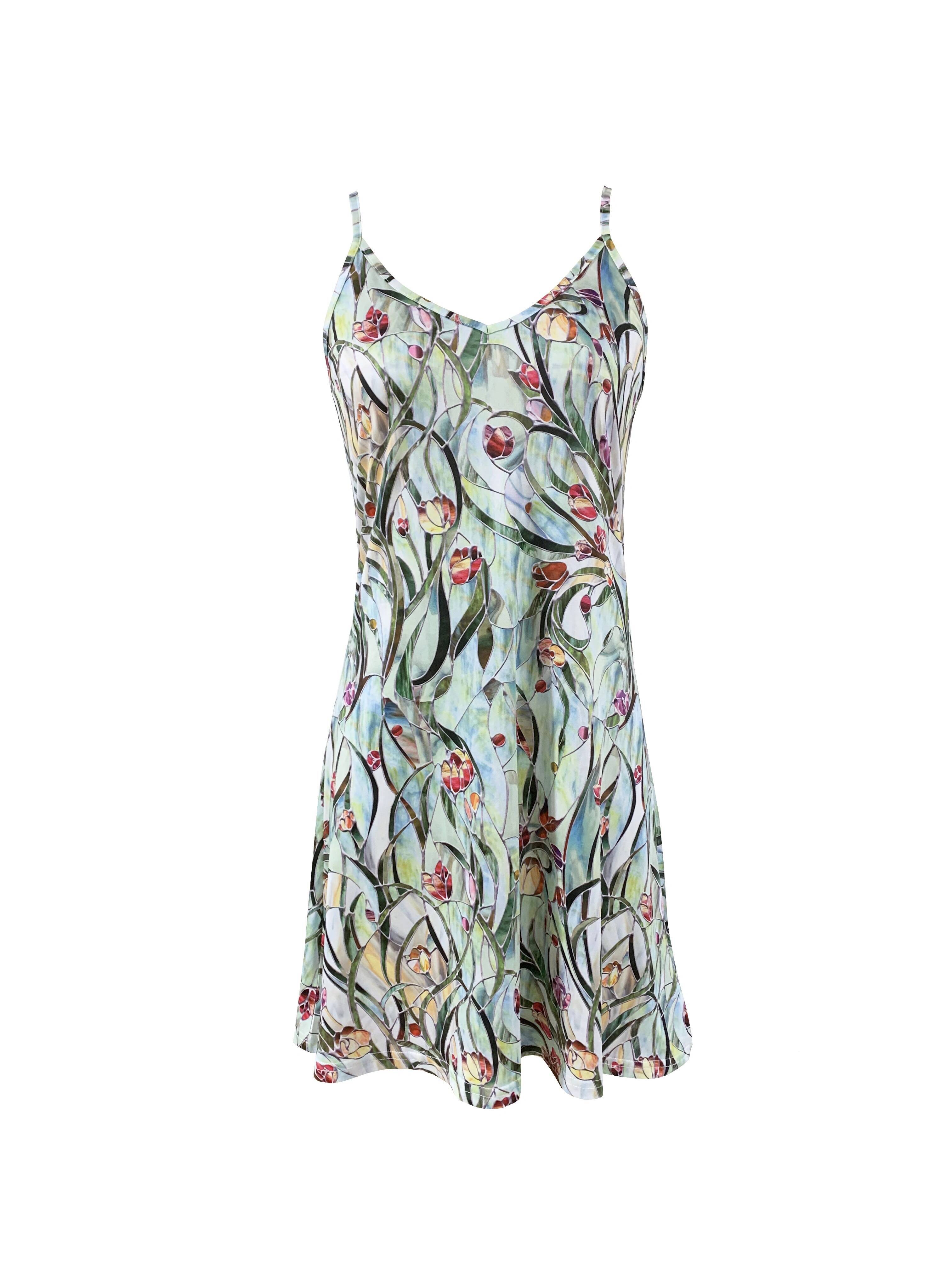 Womens Fashion Strapless Dress with Painting Flower Pattern dongdumaoyi