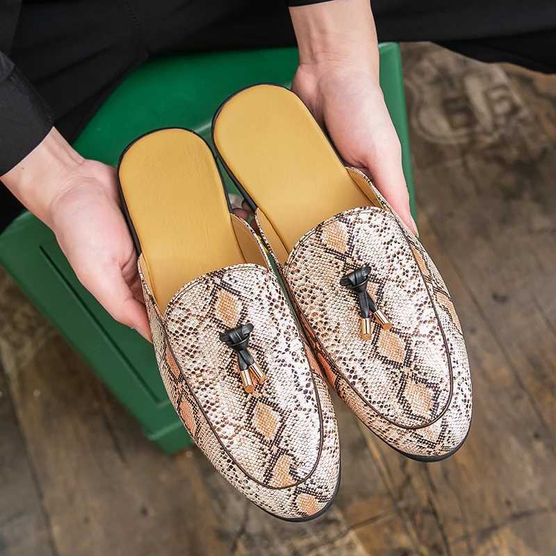 Big Size 38-46 Mules Men Half Shoes For Men Leather Mens Semi-Drag Casual Shoes Backless Loafers Slippers Closed Toe Sandals W250716