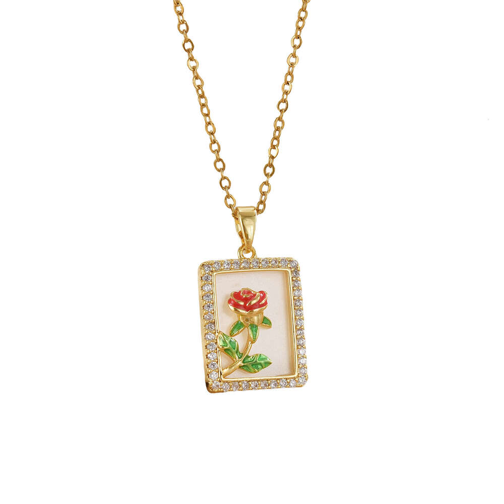 Summer Fashion Frame Rose Light Elegant Full Dia Necklace For Women Internet Celebrity Versatile Collarbone Titanium Steel Chain 1E4