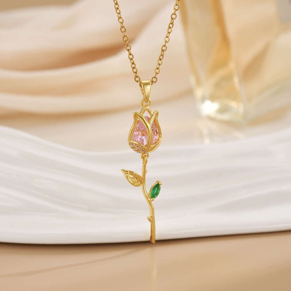 Summer Fresh Romantic Rose Flower Elegant Light Gorgeous Accessory High-End Versatile Non-Fading Necklace B13
