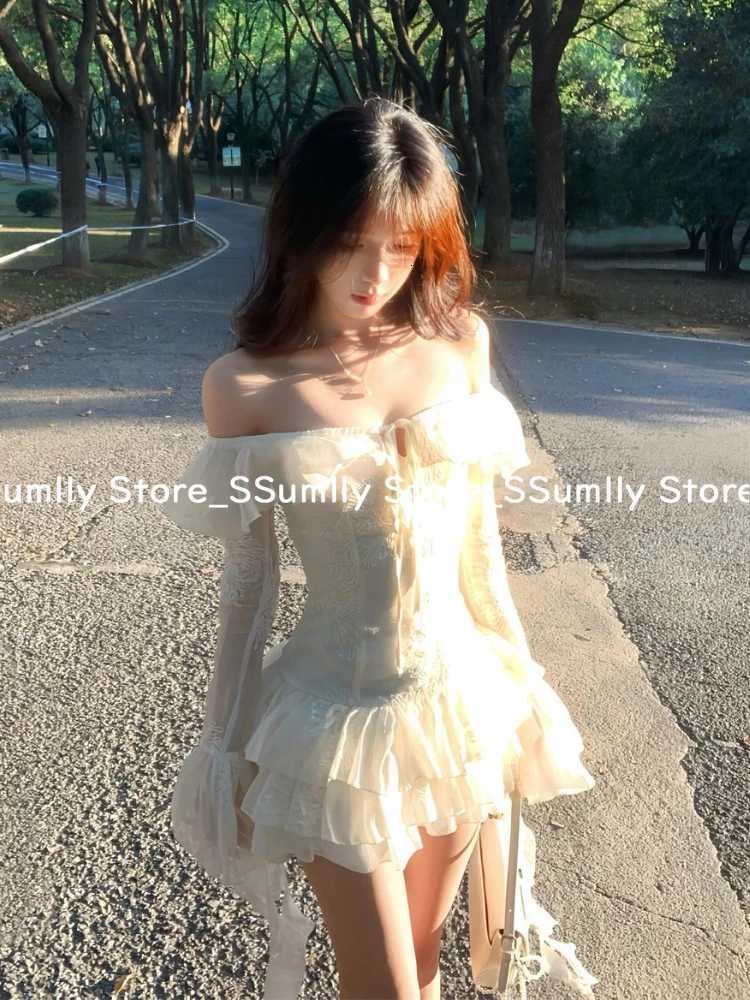 France Sweet Off Shoulder One Piece Dress Women Elegant Sexy Slim Party Clothes Female Korean Chic Design Fairy Dresses 2025 New R250716