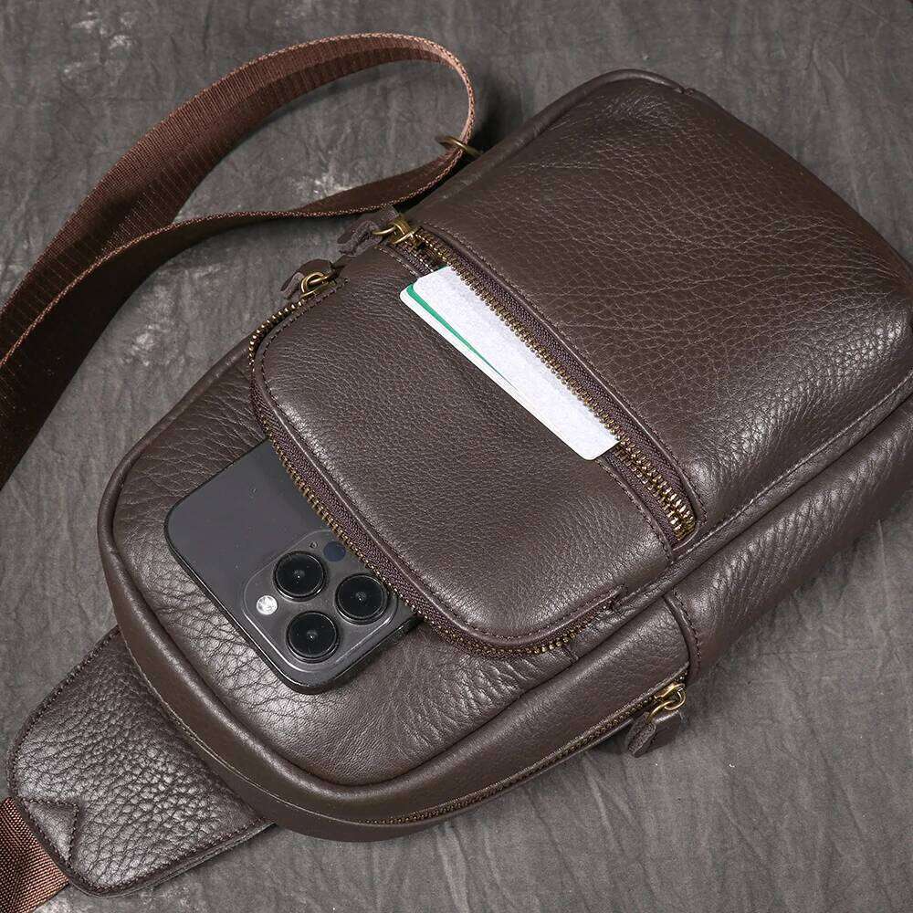 LUOKIR Men's Chest Fashion Casual Small Soft Leather Shoulder Bag Cowhide Crossbody Backpack