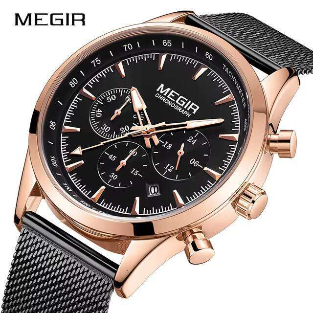 Ultra-Thin Men's Watch - 44mm Stainless Steel Chronograph with Luminous Hands & Date Display | Waterproof Dress Watch (5 Colors)