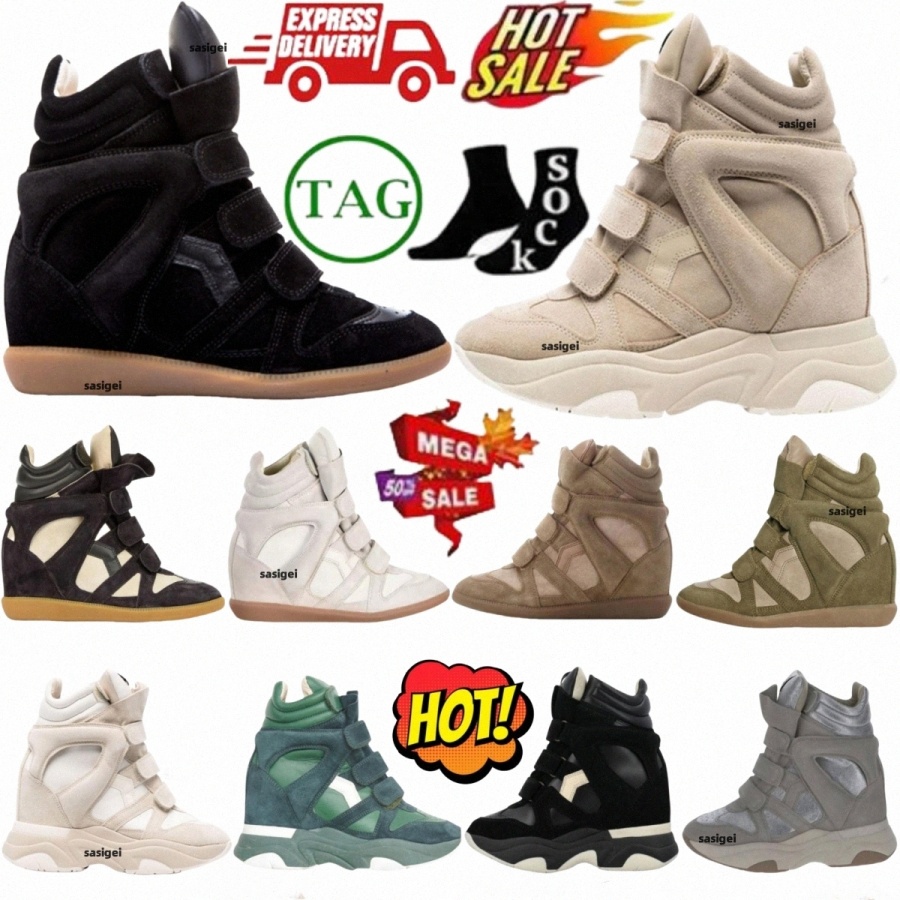 Deisgner Lsabelle Marant Hot Sale-Black Womens Genuine Leather Winter Boots Bekett Leather-Trimmed Suede Wedge Fashion Show New Shoes BXF1p#