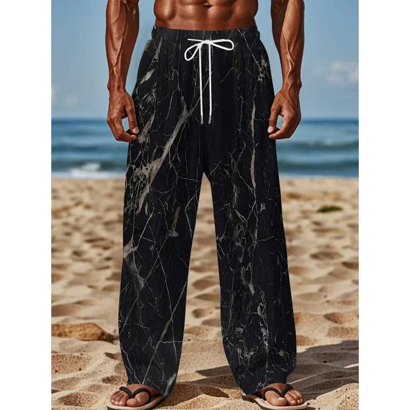 Mens Summer Fashion Casual Pants Lightweight Comfortable Solid Color With Stylish Print Drawstring For Sports And Casual Wear y250716