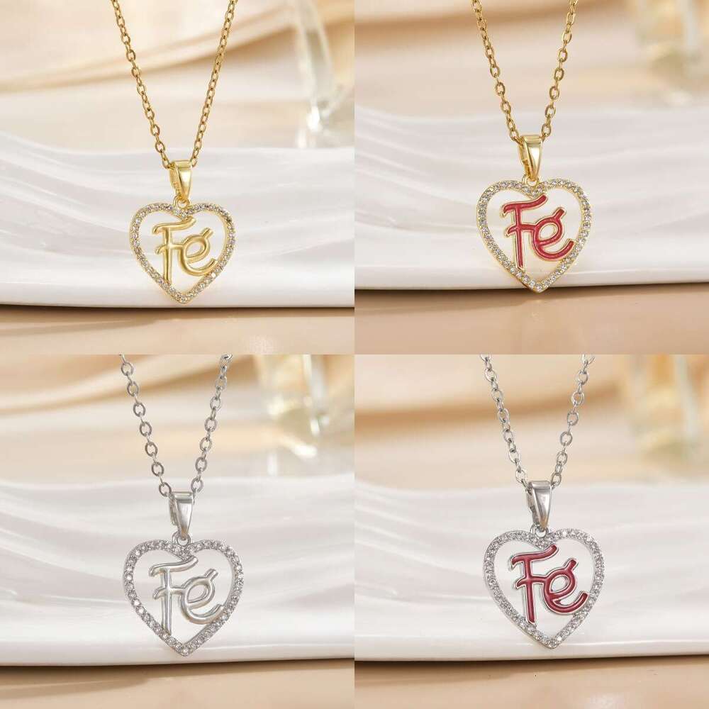 New FE Letter Micro Inlaid Oil Drop Copper Plated Real Gold Pendant Titanium Steel High-End Non-Fading Collarbone Chain E37