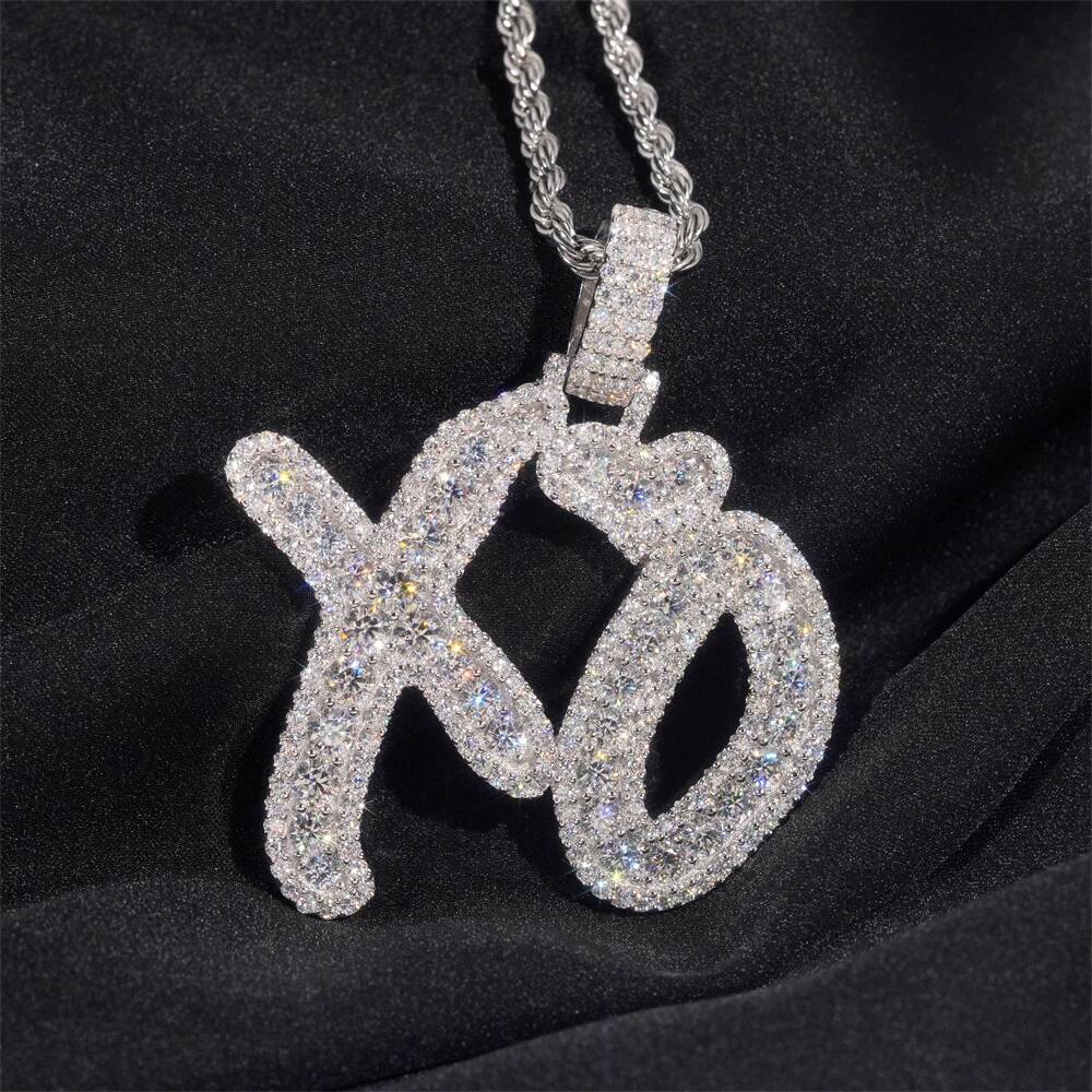 925 Silver Iced Out Moissanite XO Letter Hip Hop Pendant GRA Certification