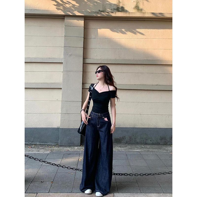 Summer New Women S T Shirt Pure Desire Off Shoulder Halter Neck Short Sleeve For Hot Girl Waist Cinching Unique Slim Fit Top Designer