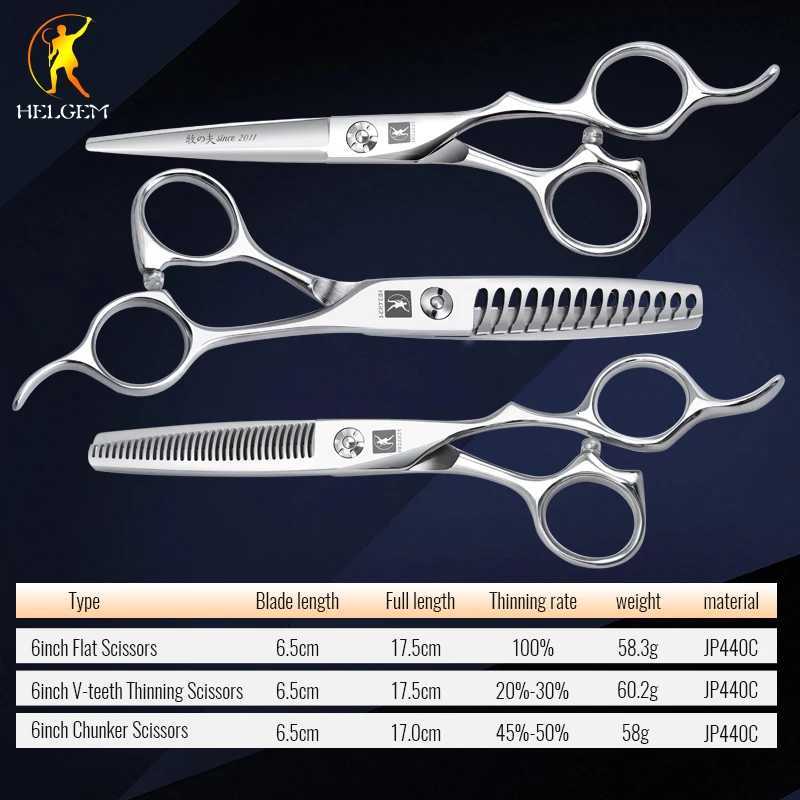 Helgem Professional JP440C Barber Scissors Set Flat Thinning Chunker Shears for Hair Trimming W250716
