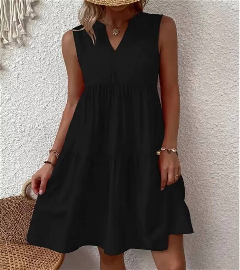Spring summer 2024 European and n Ladies Elegant Dress Bohemian fashion loose V-neck ruffle print dress dongdumaoyi