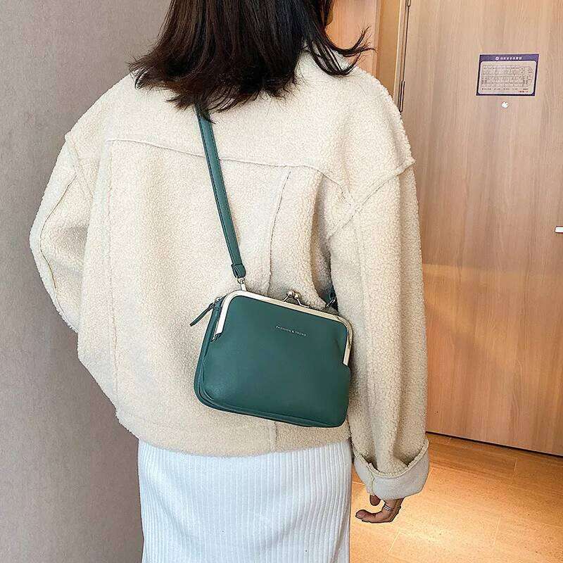 Casual Clip Simple Women Messenger PU Leather Lady Shoulder Crossbody Bag Kiss Lock Bags Party Evening Clutch Purse