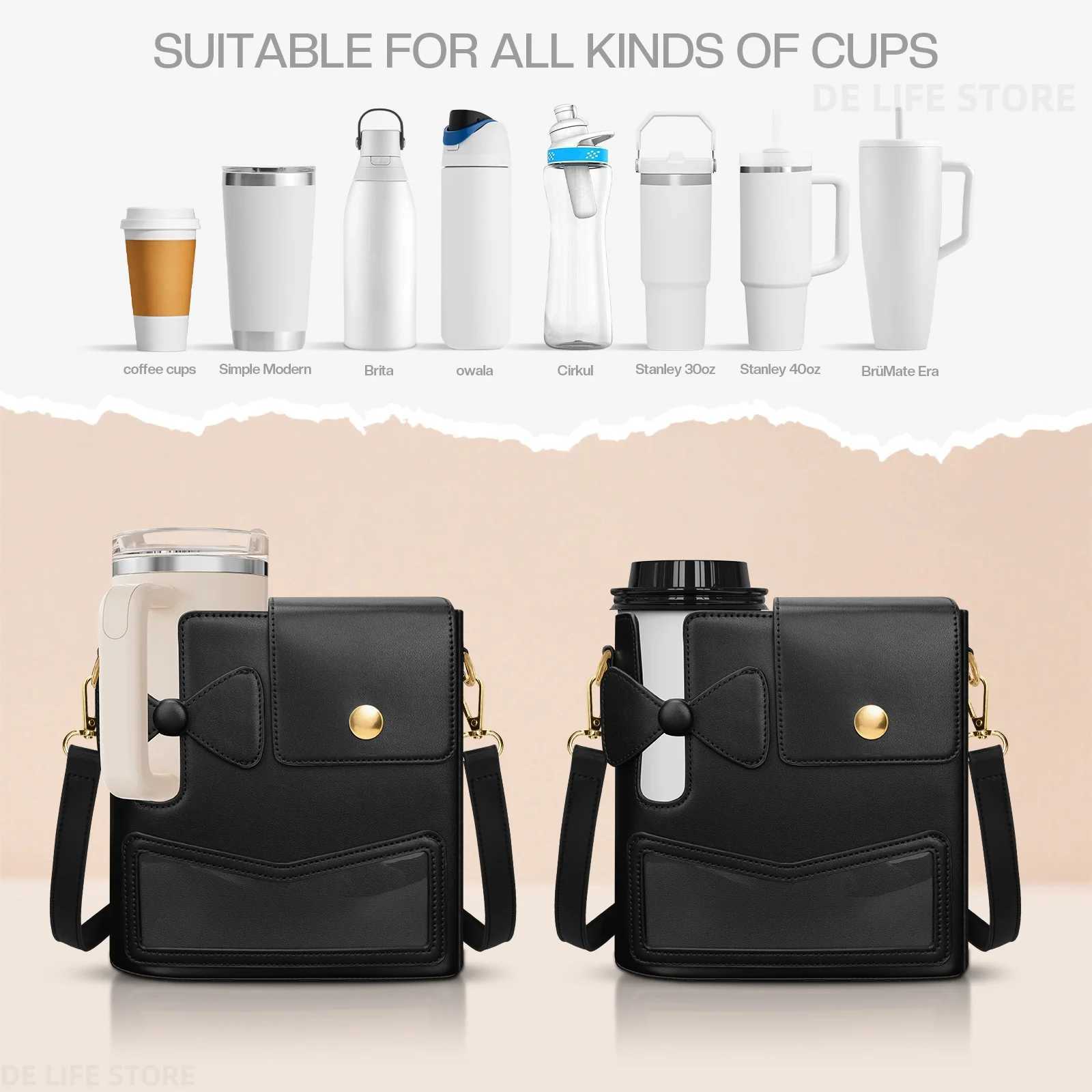Large Capacity Shoulder Bag With Adjustable Strap Leather Crossbody Bag For Women Outdoor Water Bottle Handbag For Stanley 40 oz