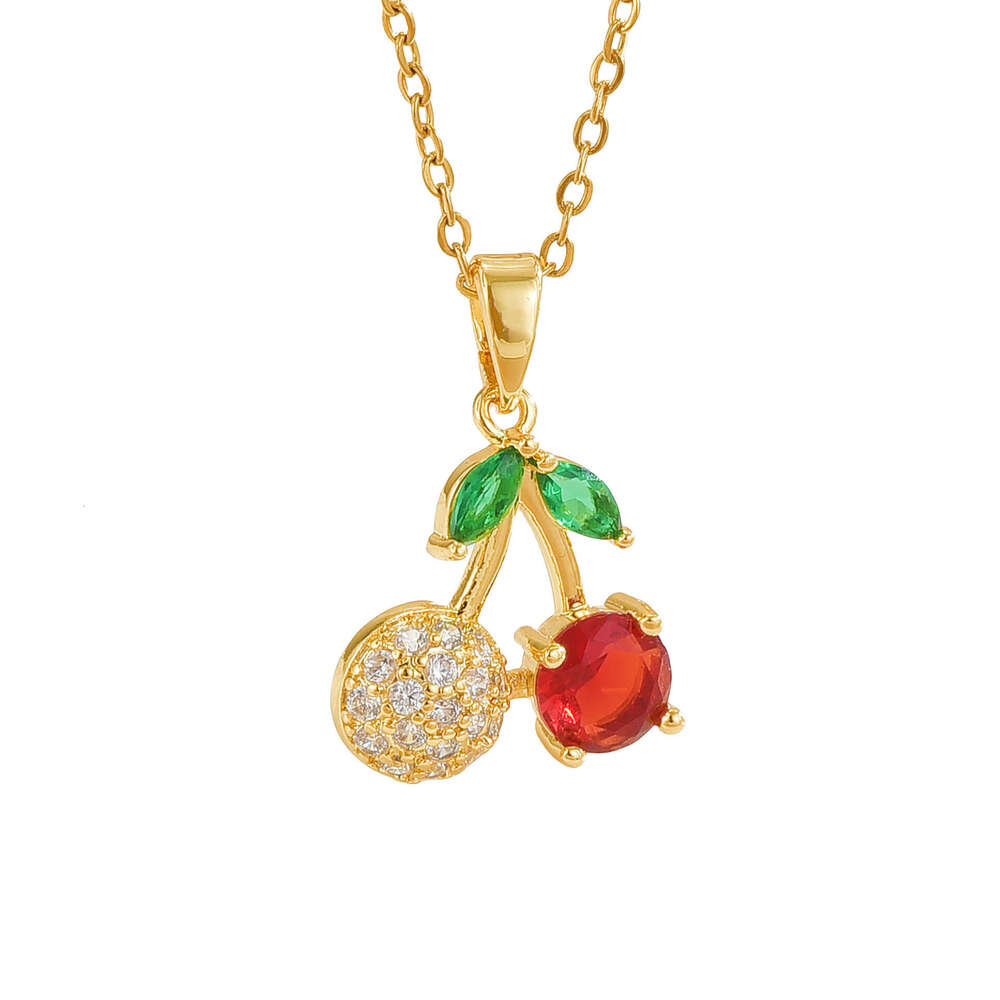 Simple Fashion Fruit Pineapple Necklace For Women, Niche Design Cherry Pendant With Zirconia Clavicle Chain D39
