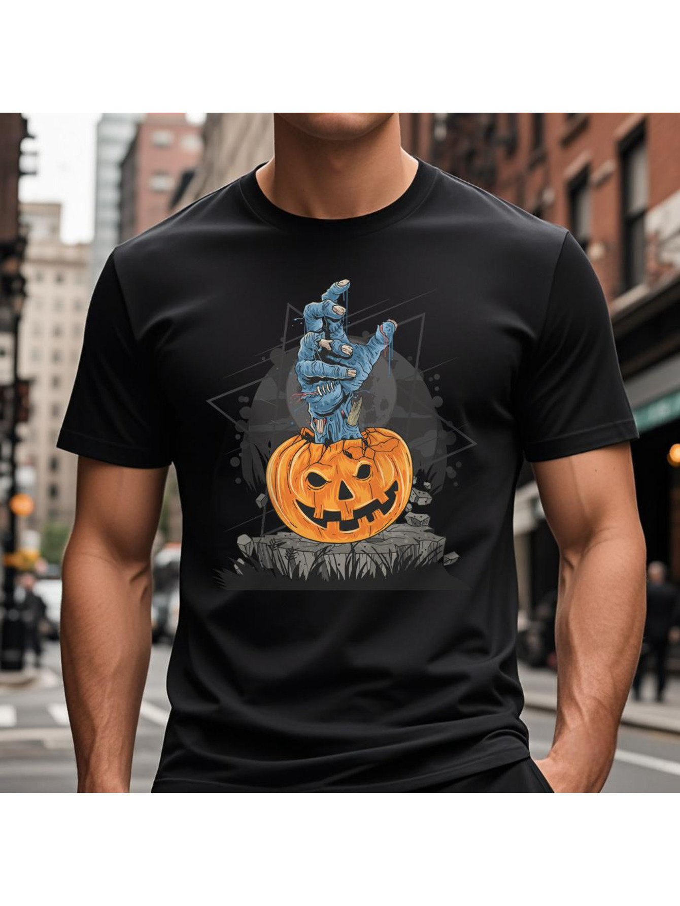 VogueEpoch Adult Round collar Short sleeve Graphics 180g Cotton black S-3XL Men T Shirts White text Halloween Wed 6d