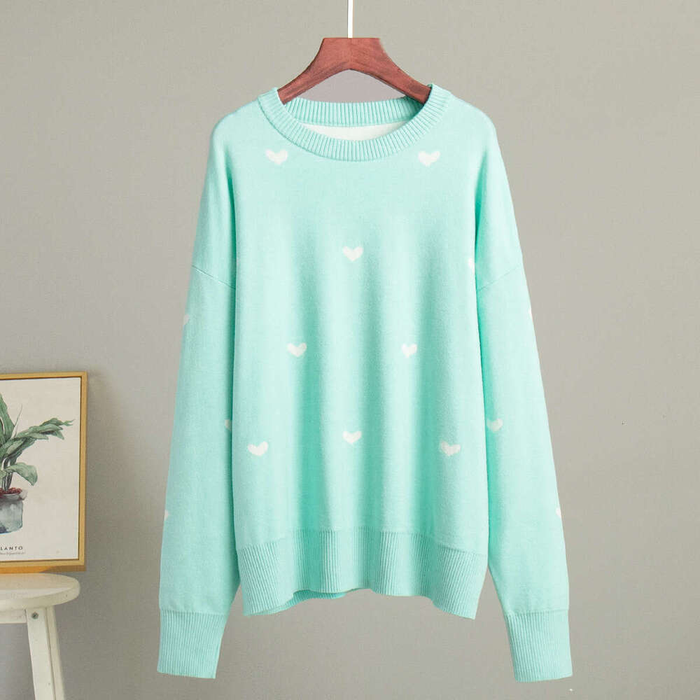 Heart Print New Autumn Winter Style Elegant Commuter Casual Round Neck Design Sweater B5