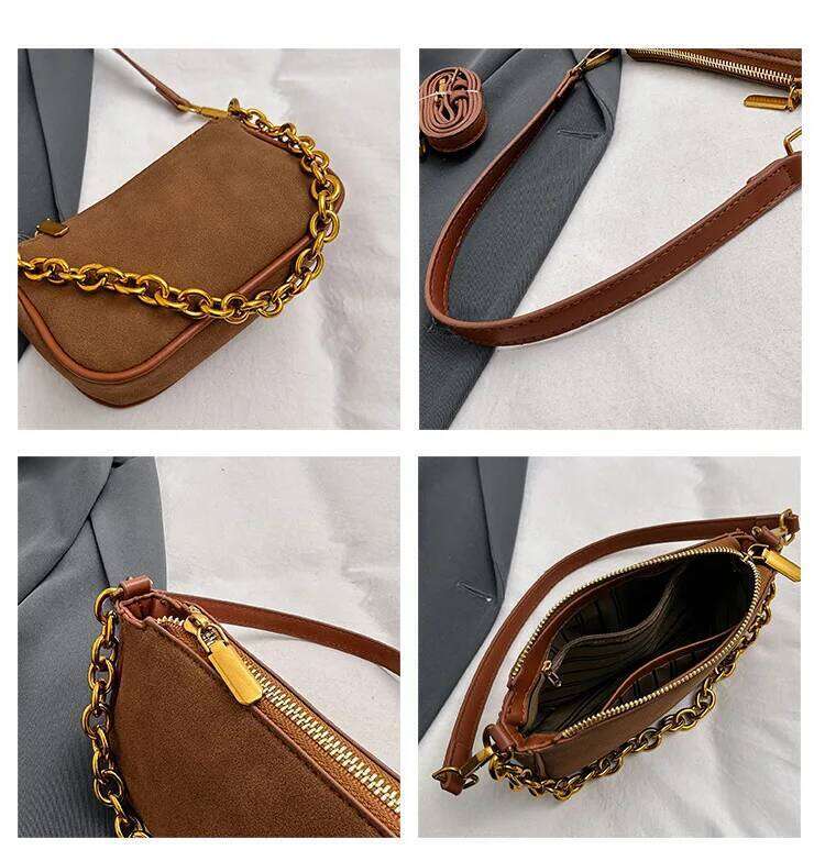 Fashion Retro Suede Crossbody Bag 2025 Autumn And Winter New Exquisite Chain Shoulder Handbag