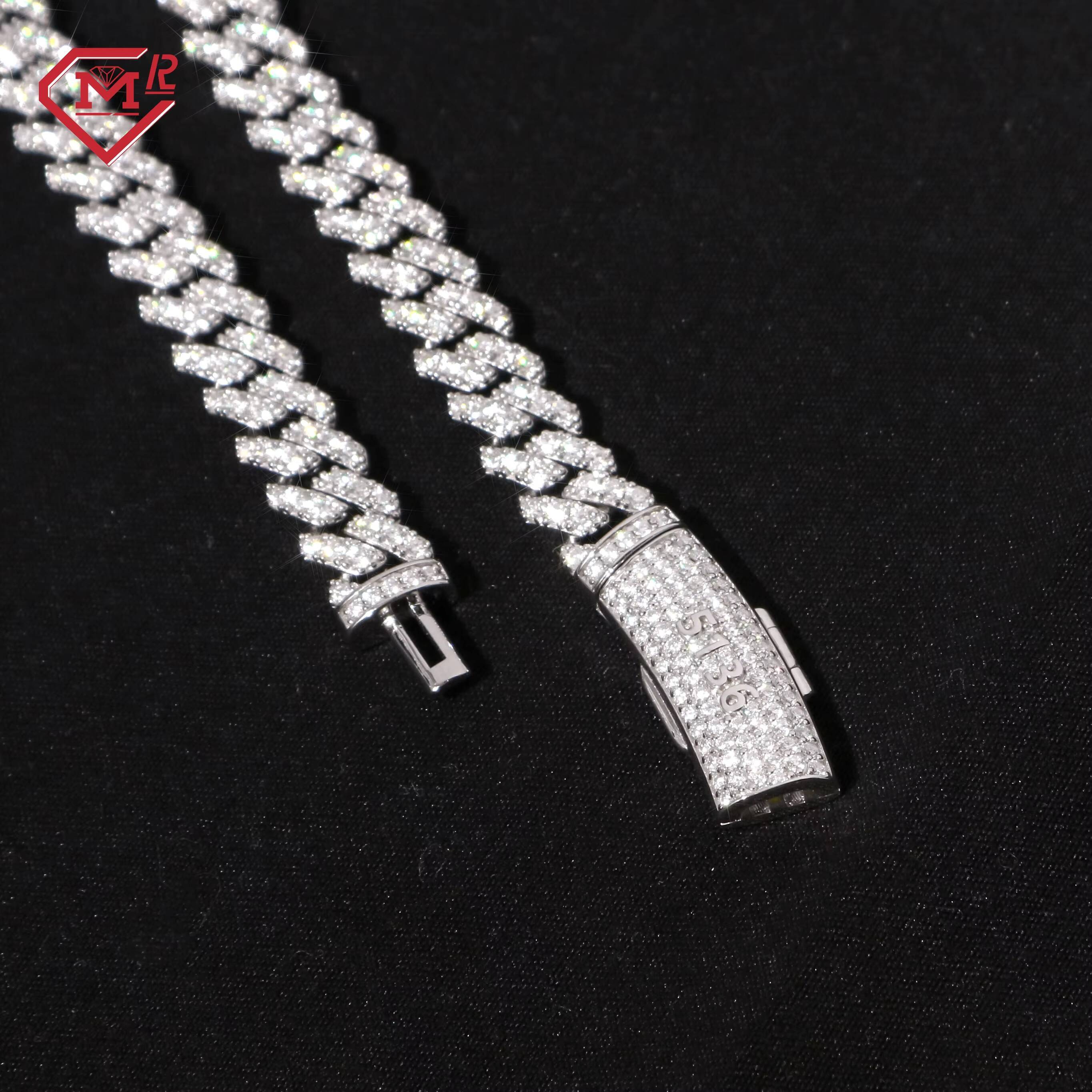 Small Size Cuban Link Chain Necklace Hiphop Rappers 925 Silver Vvs Iced Out Moissanite Cuban Chain