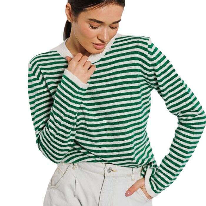 Autumn New Fashion Trend Ribbed Color Block Crew Neck Knitted Striped Sweater B5