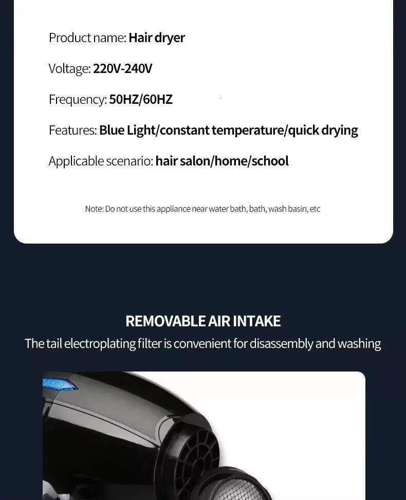 Hot Selling Salon Professional DC Motor With Concentrator/Diffuser/Ionic Blue Light Blow Hair Dryer