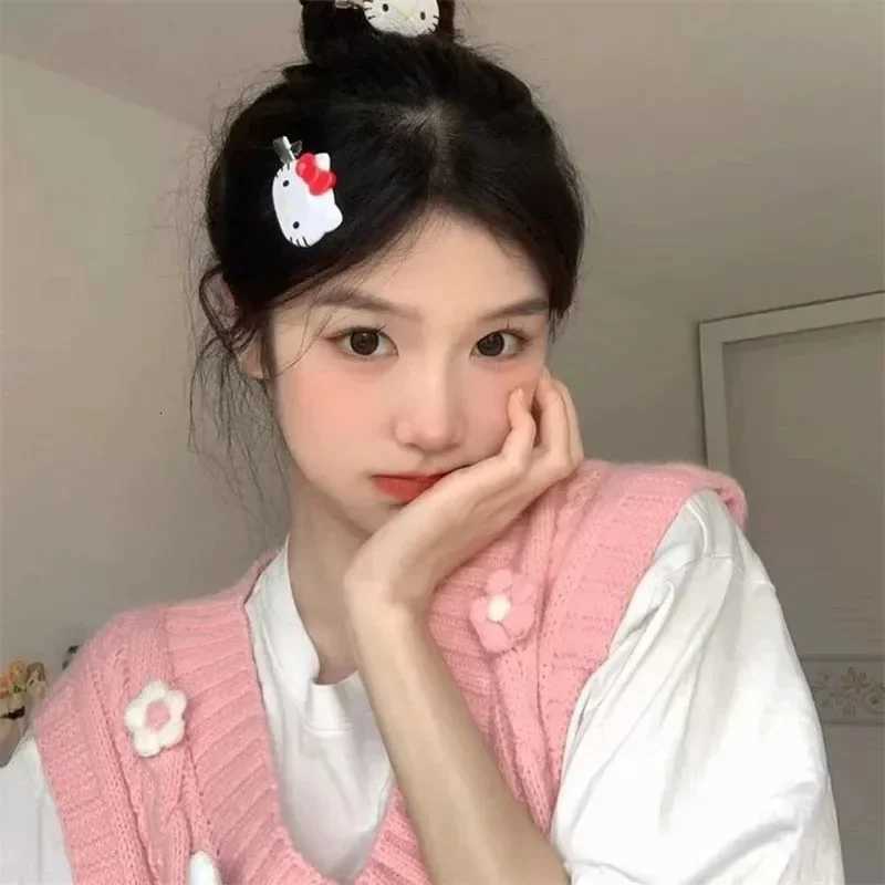 Sanrio Kawaii Sanrio Hello Kitty Hairpin Girls Ornaments Anime Accessories Cartoon Headrope Scrunchies Hair Circle Headdress Hair Giftsw250716