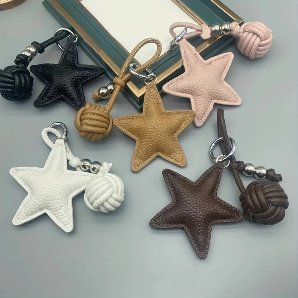 Leather Star Keychain Pentagram Car Keyring with Woven Leather Rope Ball Pendant Creative Bag Pendant Decoration for Women 250715
