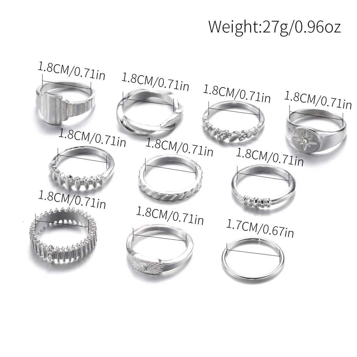 10Pcs Vintage Metal Star Rings set for Women Stripe Zircon Opened Rings For Party Birthday Gifts 2024 New S250716