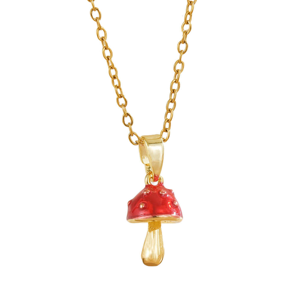Light Red Oil Drop Mushroom Necklace For Women, Unique Design, Elegant And Versatile Collarbone Chain 808