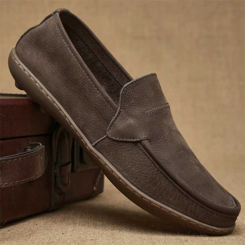 Brown British Style Men Casual Shoes Genuine Leather Slip On Men Shoes High Quality Loafers Men Shoes Mens Shoes W250716