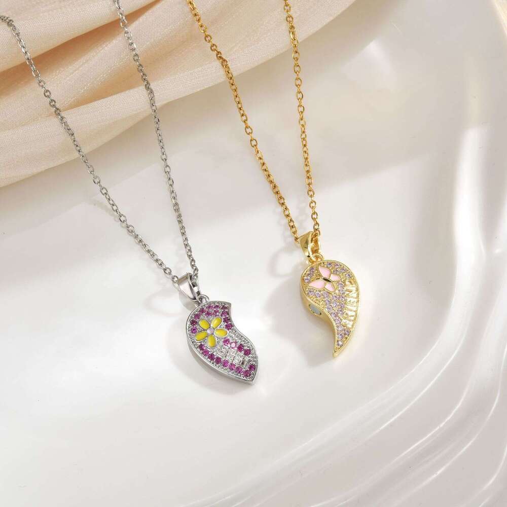 New Best Friends Magnetic Pink Heart Cartoon Copper Gold-Plated Pendant Necklace For Women 306