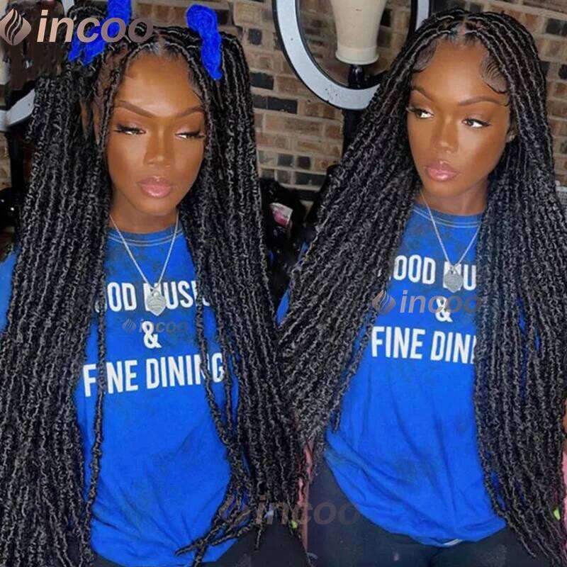 40" Long Dreadlocks Braided Synthetic Locs Full Lace Front Wigs African Knotless Box Braids Hair Wig