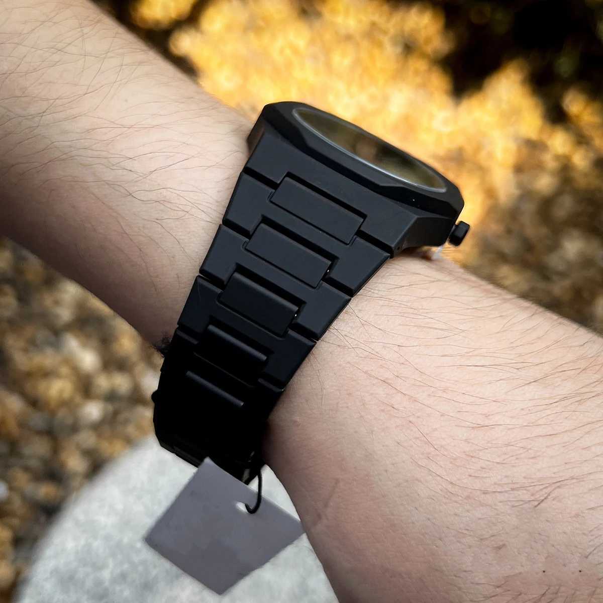 2PCS Mens Sets Fashion Casual Sport Black Resin Quartz Bracelet Y250715